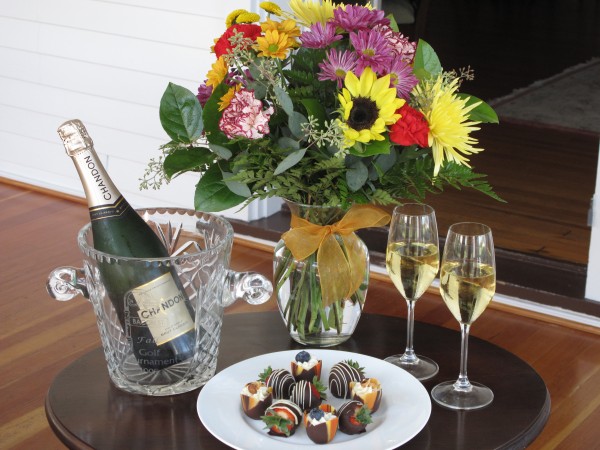 Champagne, Flowers, Treats for Special Occasion